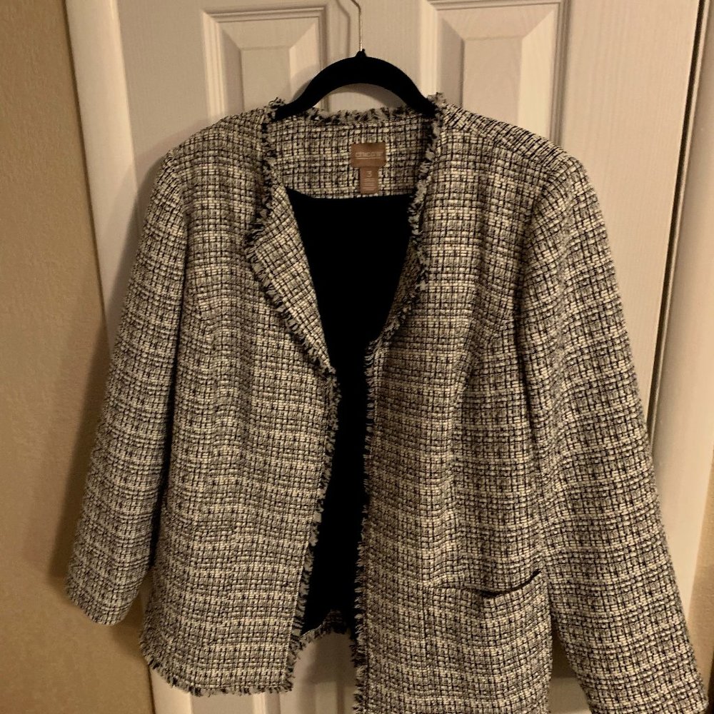 Chico's Black and White Boucle Jacket  (size 3 =XL)
